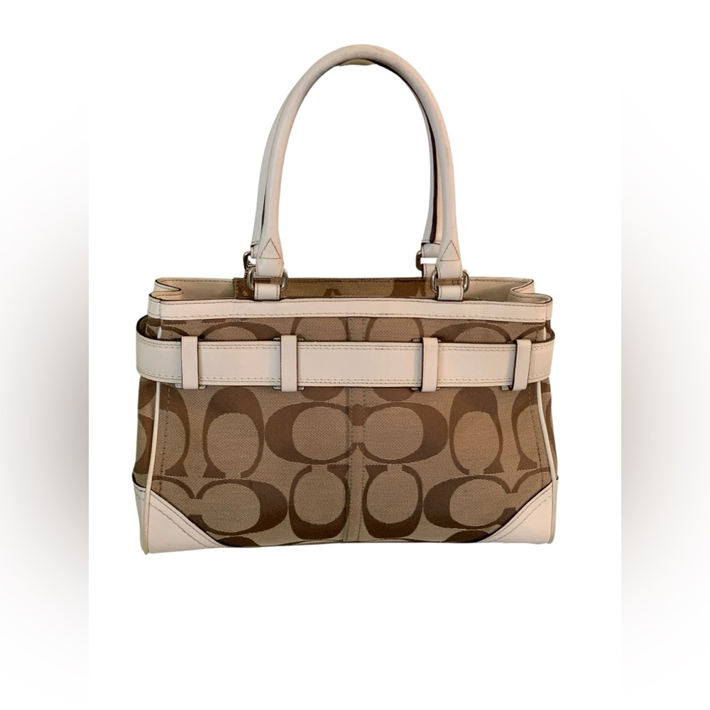 Coach Hampton Signature Stripe Leopard Carryall Satchel Handbag - Picture 2 of 15